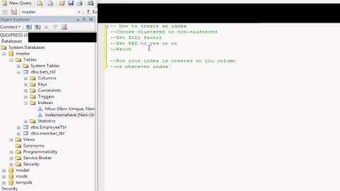 How to create a Index, Set Fill Factor AND PAD