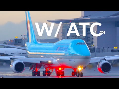 4K + ATC Wet Korean 747-8 Departure on 24L