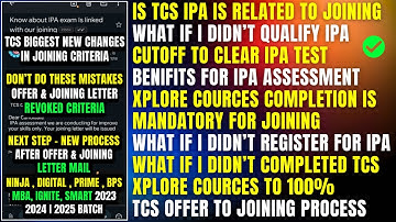 TCS BIG CHANGE - IPA TEST, XPLORE COURSES & BGC COMPLETION IS MANDATORY FOR RECEIVING JOINING LETTER