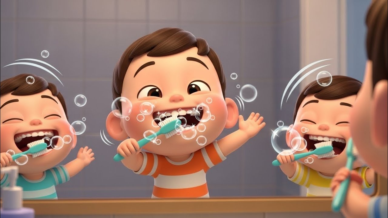 Brush Teeth Song for Kids | Brushy Brush Time | HappyKidsSongs - YouTube