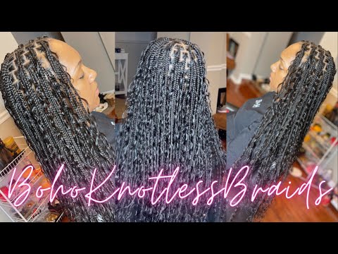 How To: Boho Knotless Box Braids With Human Hair Curls | Hair Detals How Many Pieces Added