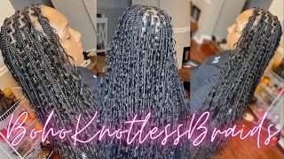 How To: Boho Knotless Box Braids With Human Hair Curls | Hair Detals + How Many Pieces Added screenshot 4