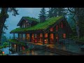 Undisturbed Night Rain with Fireplace and Soft Thunder for Inner Peace in a Serene Forest House Home