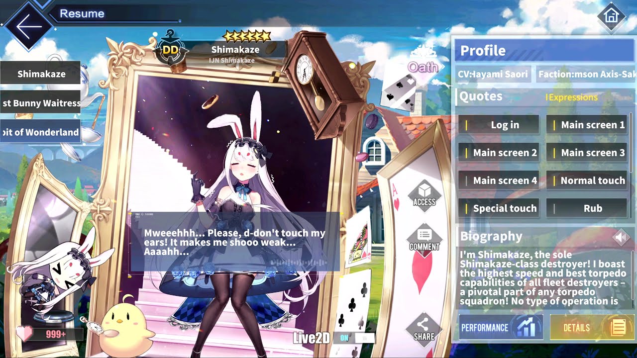 Azur Lane: New IJN Shimakaze L2D Skin Talk & Move (The White Rabbit of Wonderland) [2160p
