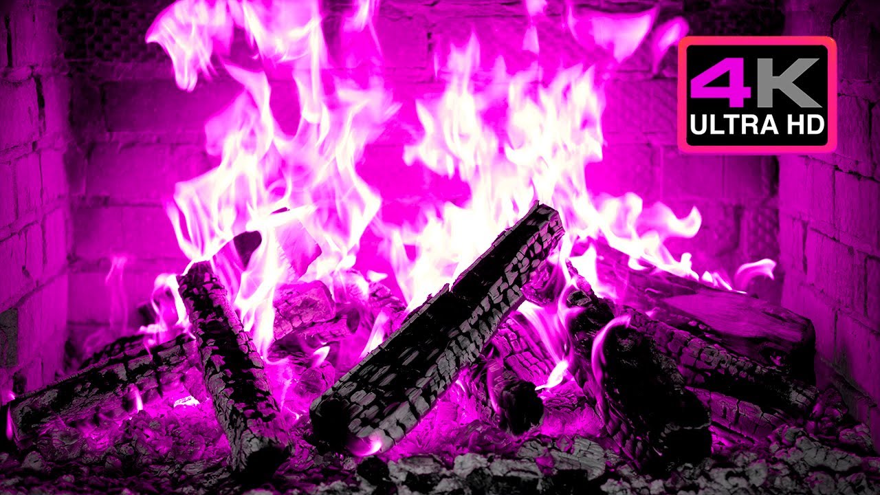 🔥 Pink Fireplace 4K — Magic Flames & Crackling Fire Sounds (12 Hours ...