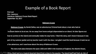 4th Grade At Home Book Report