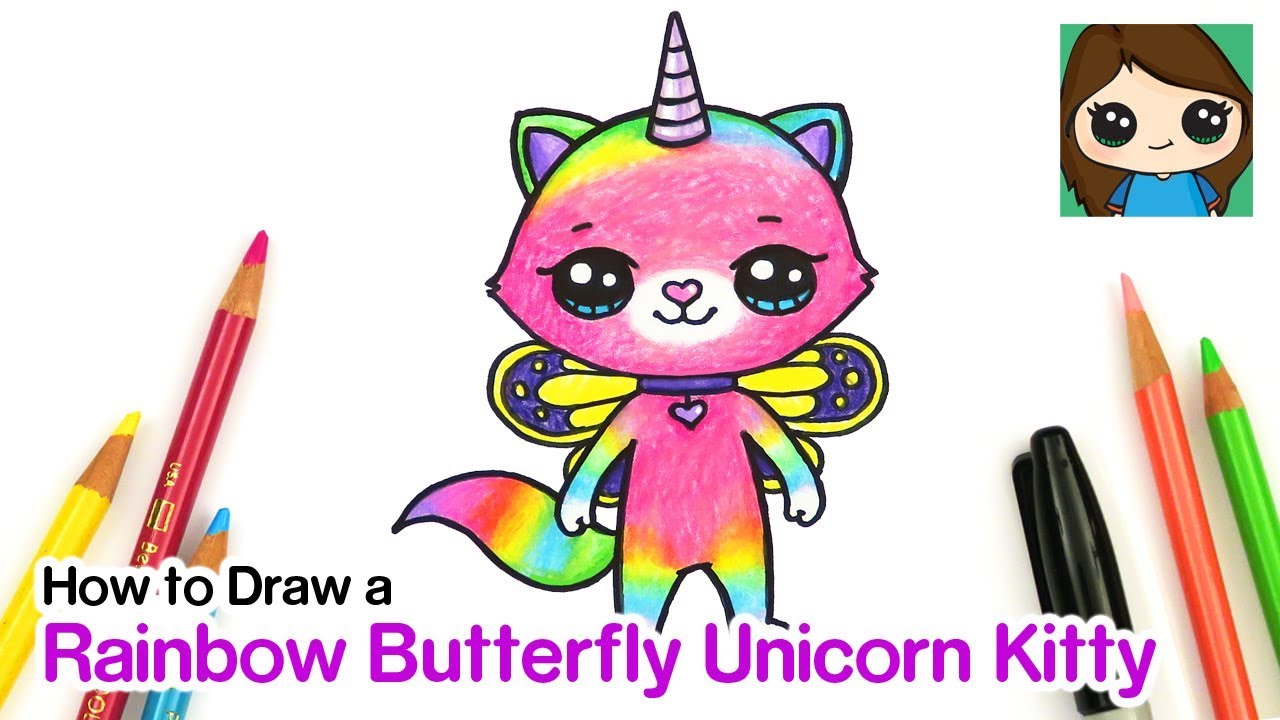 How To Draw Rainbow Butterfly Unicorn Kitty Youtube