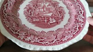 Vintage Masons Ironstone Red & White Vista China 10-7/8th-inch Dinner Plate Pair