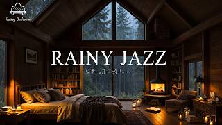 Soft Jazz in a Rainy Forest Bedroom | Calm Jazz Music & Rain, Fireplace Sounds for Focus & Rest screenshot 5
