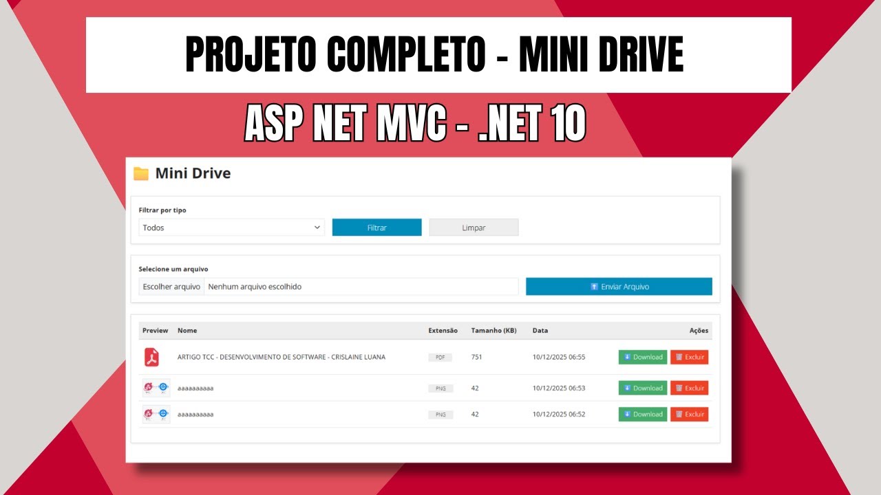 ASP.NET MVC .NET 10: (Projeto Completo) Mini Drive Arquivos Passo a Passo