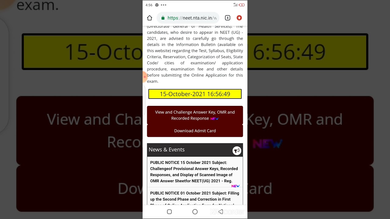 NEET 2021 OMR recorded response sheet and answer key