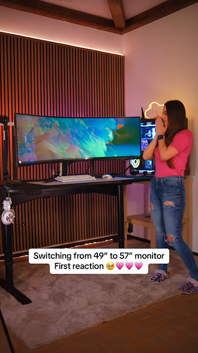 Switching from 49” to 57” Samsung Odyssey #gaming #firstreaction #setup #ultrawide