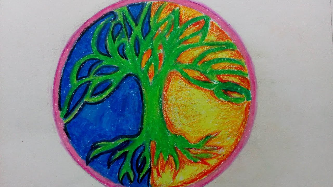 Abstract drawing, abstract tree drawing with oil pastel,easy abstract