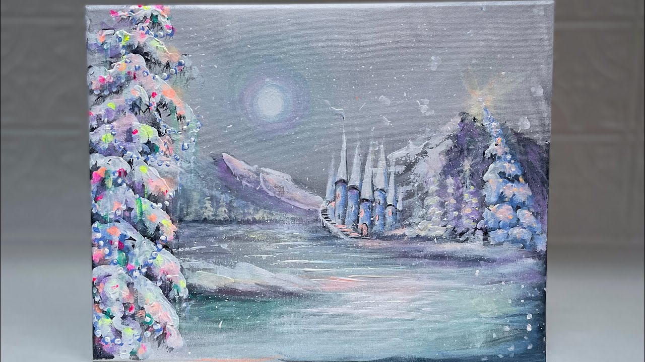 Acrylic painting of “Ice Palace” Holiday landscape tutorial🎨 Soft