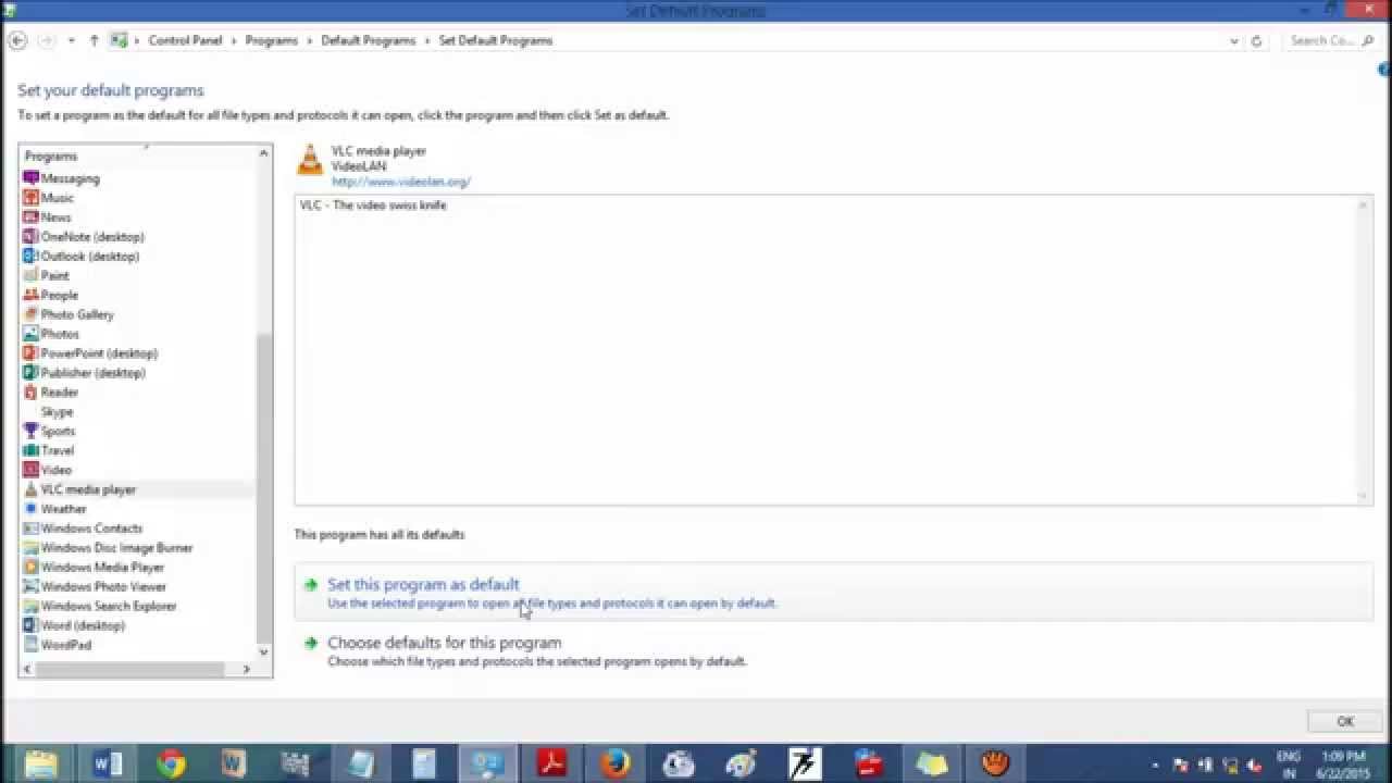 how to make vlc default player windows 8