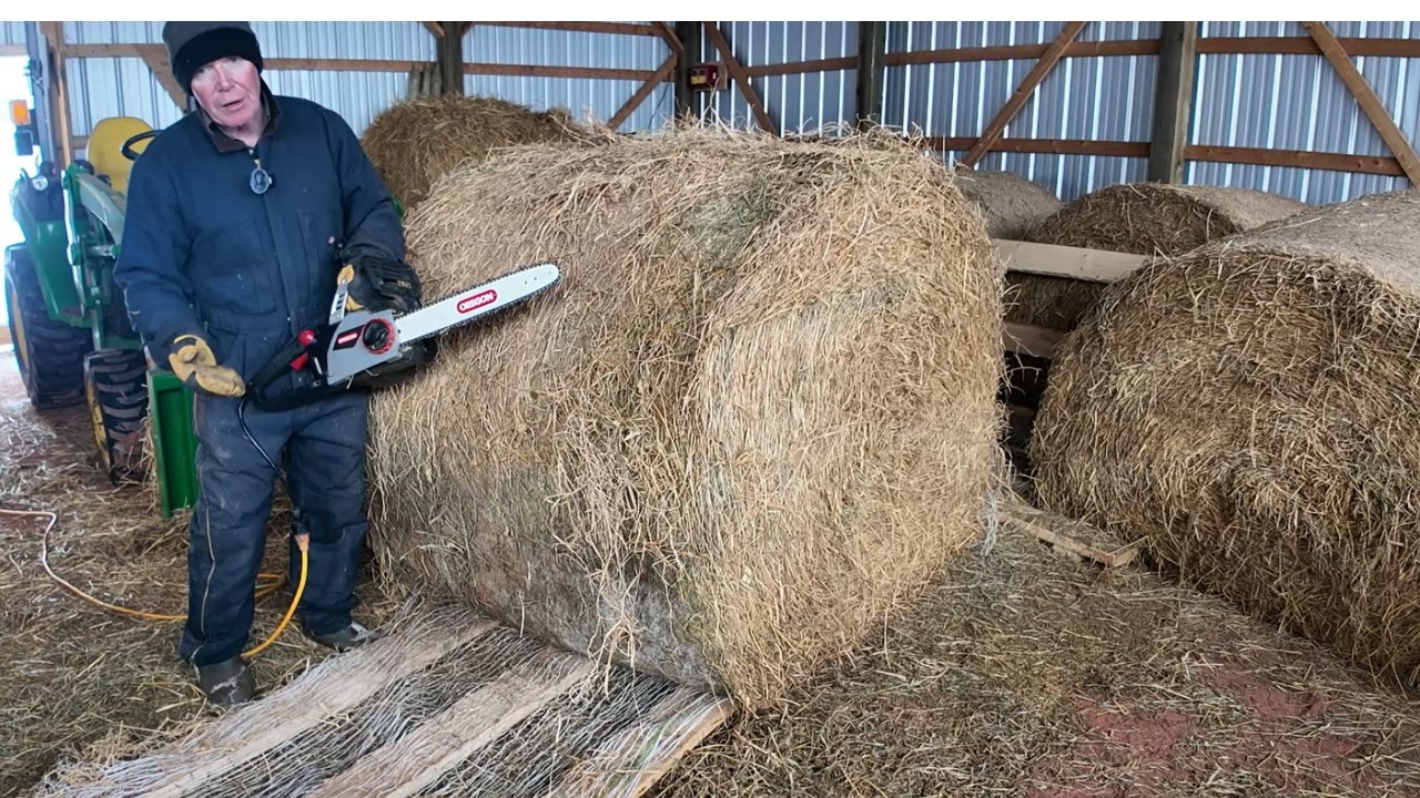 ⁣Handling 600lb Round Bales of Hay on a Small Homestead