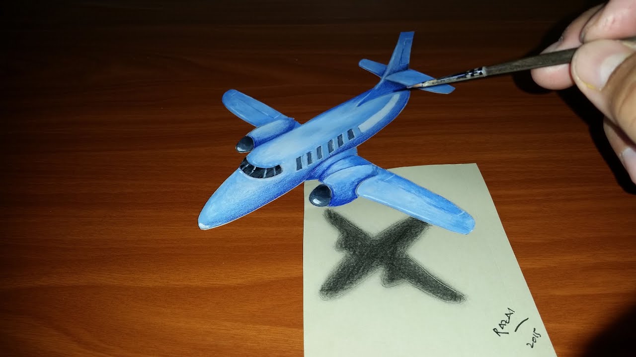 Speed drawing 3d illusion airplane on paper