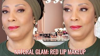 Natural Glam Makeup Look with Red Lips