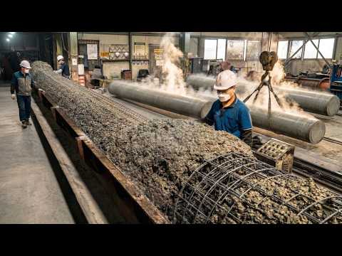 They Make Concrete Piles Driven Deep into the Ground. PHC Pile Factory in Korea