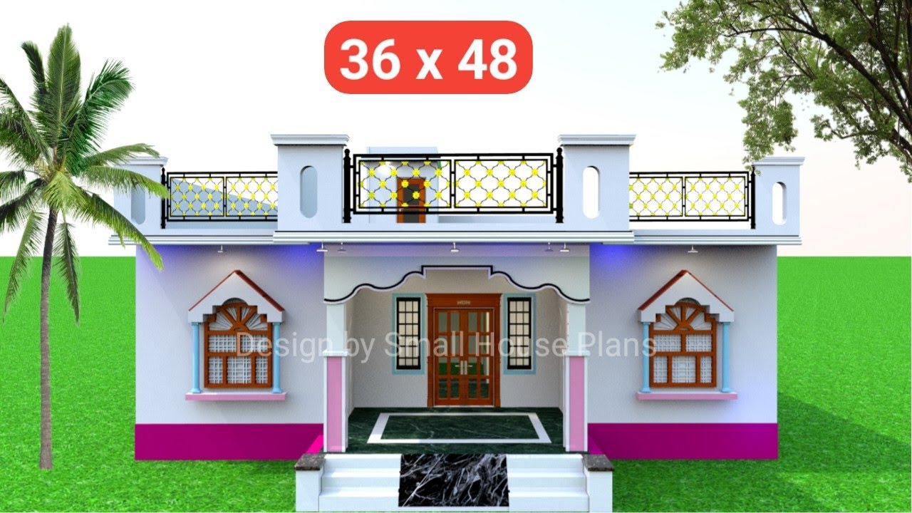 36 by 48 Makan ka Design with Portico, 36 x 48 Home Design in 3D