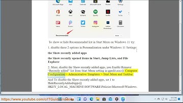 Show/hide Recommended list in Start Menu on Windows 11