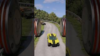 Sport Cars & School Bus vs Hydraulic Bollard Crush - BeamNG.Drive #beamngdrive #shorts