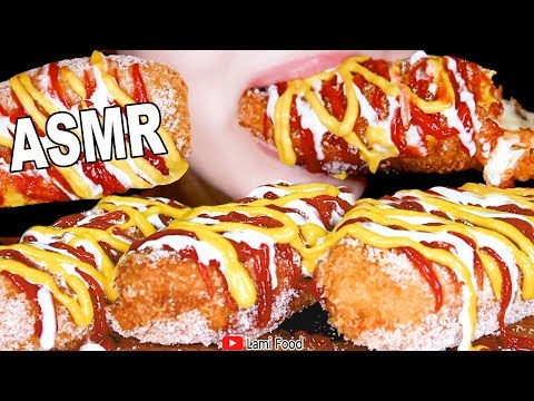 ASMR CHEESY CORN DOGS EATING SOUNDS | 치즈핫도그 | 咀嚼音 | チーズホットドッグを食べる | NO TALKING