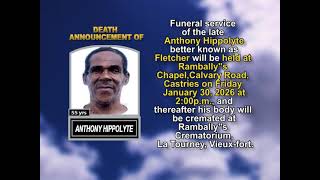 Anthony Hippolyte ~ Short Obituary