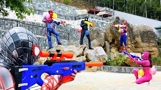 PRO 5 SUPERHERO Survival Battle || Which Spider-Man Will Win ??? ( Epic Nerf War ) by Bunny Life