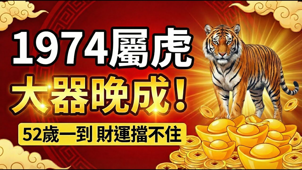 1974年屬虎人，天生聰明卻大器晚成？52歲一到，就像「開了掛」，福祿雙旺、財運攔都攔不住！#1974年屬虎 #屬虎運勢 #生肖虎 #生肖虎運勢 #屬虎 #生肖虎2026運勢 #甲寅虎 #2026屬虎