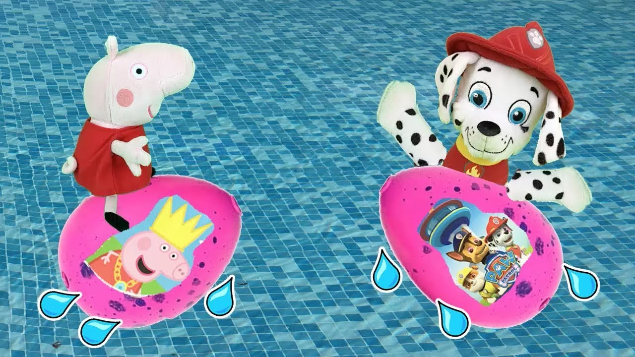 juguetes de la patrulla canina chase Huevos sorpresa gigantes de peppa pig y la patrulla canina en piscina de pelotas de paw patrol