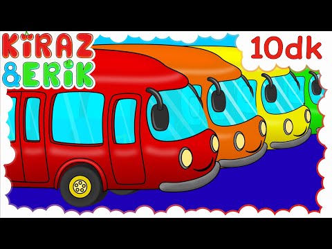Otobüsün Tekerleği Yuvarlak | Renkli Otobüsler ile 10 Dk | Kiraz ve Erik Şarkıları | Okul Öncesi