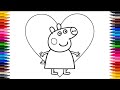 Cute Peppa pig in Heart Drawing Step by Step for kids || cute Peppa pig and Heart Drawing 💓 easy 