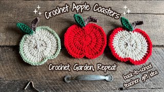 Crochet Apple Coasters🍎🍏*perfect back to school gift for your teachers*🍏🍎Grochet, Garden, Repeat