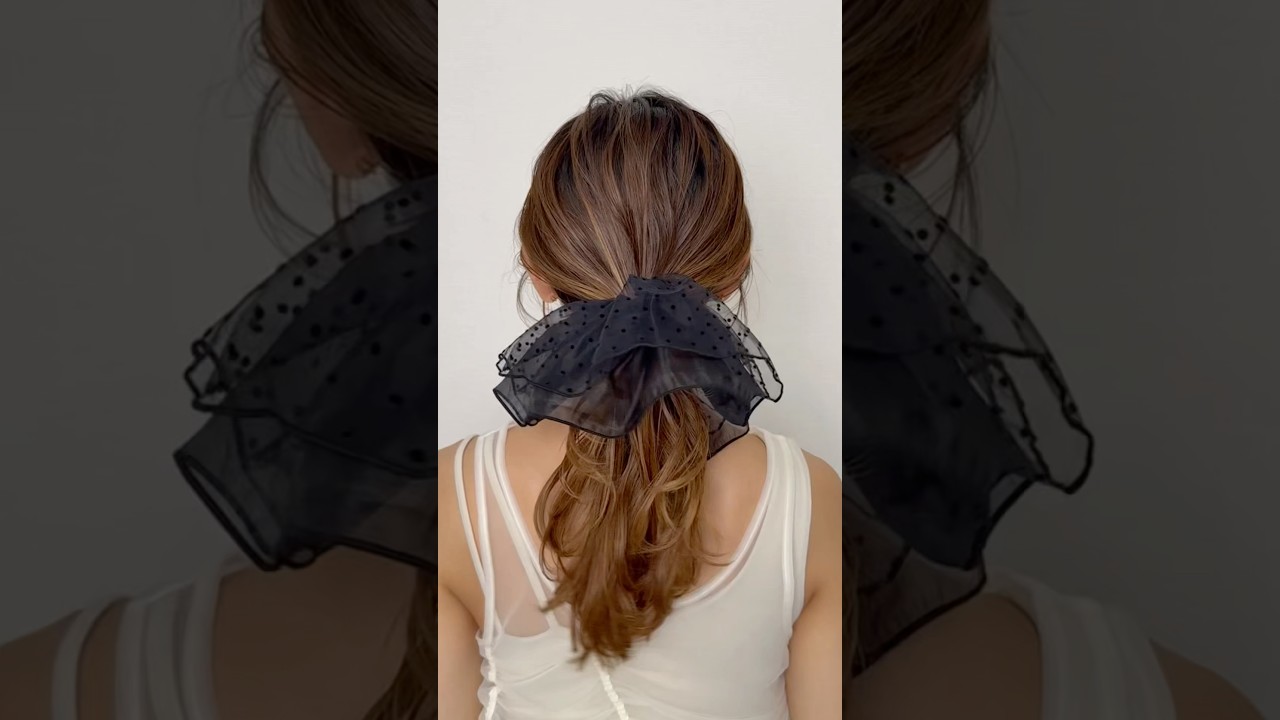 【シアーシュシュが可愛いすぎるー】 #簡単ヘアアレンジ #ポニーテール#シュシュ#hair #hairtransformation