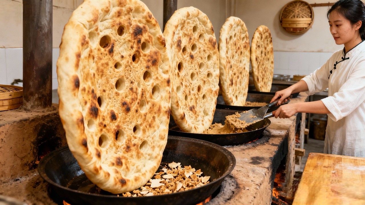 Giant Chinese Village Flatbread-Scrape it up first, then eat it!｜巨型农村大饼｜中国特色美食  | ASMR