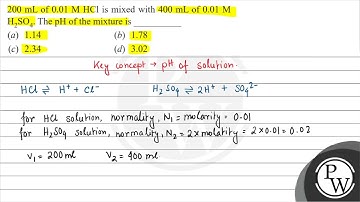 \( 200 \mathrm{~mL} \) of \( 0.01 \mathrm{M} \mathrm{HCl} \) is mixed with \( 400 \mathrm{~mL} \...