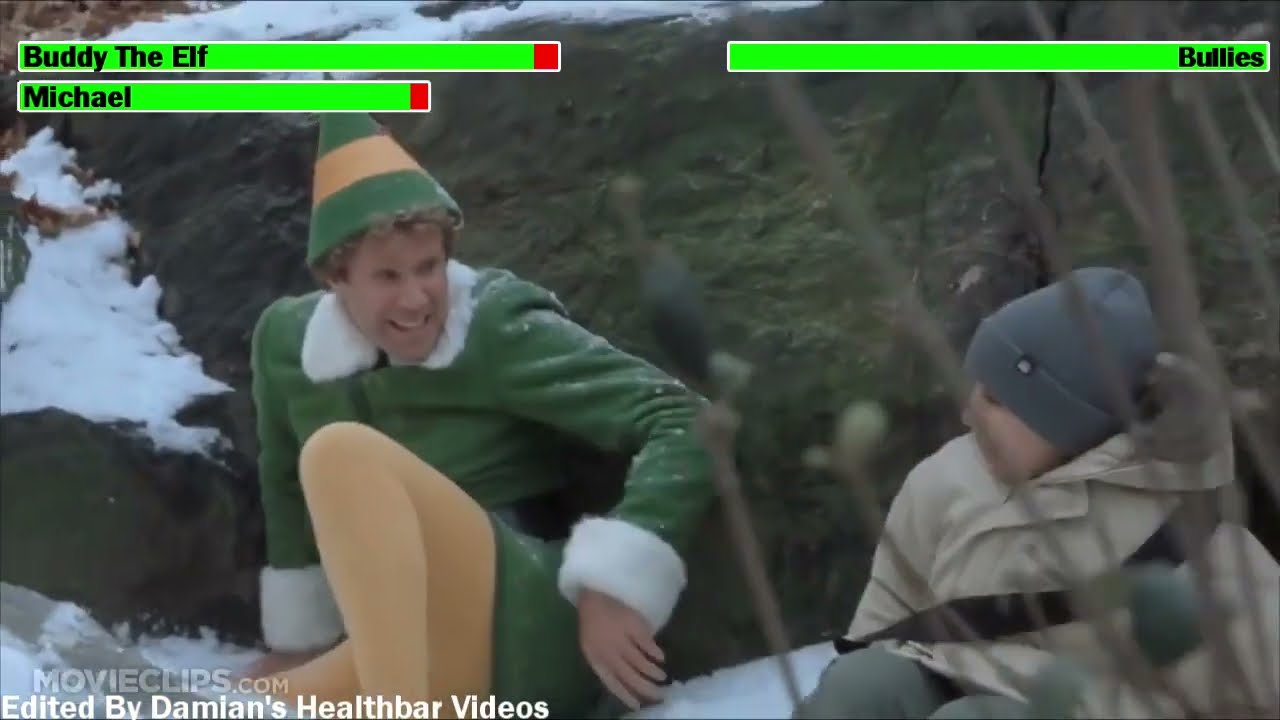 Elf (2003) Snowball Fight with healthbars