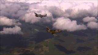 Flying Heritage Collections Bf 109 and P-47 over Puget Sound
Flying Heritage Collections Bf 109 and P-47 flying over Puget Sound Flying Heritage Collections Bf 109 and P-47 over Puget Sound