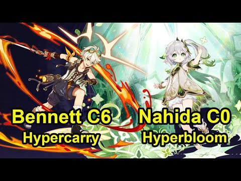Bennett C6R1 Hypercarry & Nahida C0 Hyperbloom Spiral abyss Floor 12 Genshin Impact