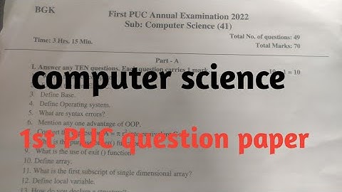 1st PUC computer science question paper annual exam in Karnataka