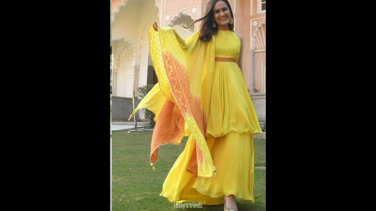 yellow anarkali suit design❤