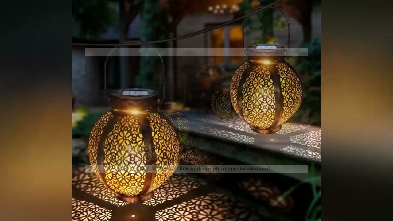 Hanging Solar Lanterns Retro Hollow Solar Lights with Handle Outdoor Solar Garden Lights Decor for Y