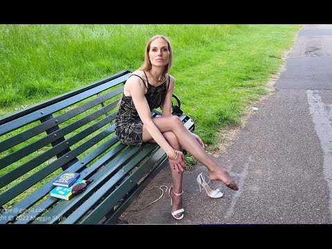 4K 2 min Trailer Emma Kroos Nylon Rose brown Pantyhose Black & Grey Dress Strappy Silver Heels Revie