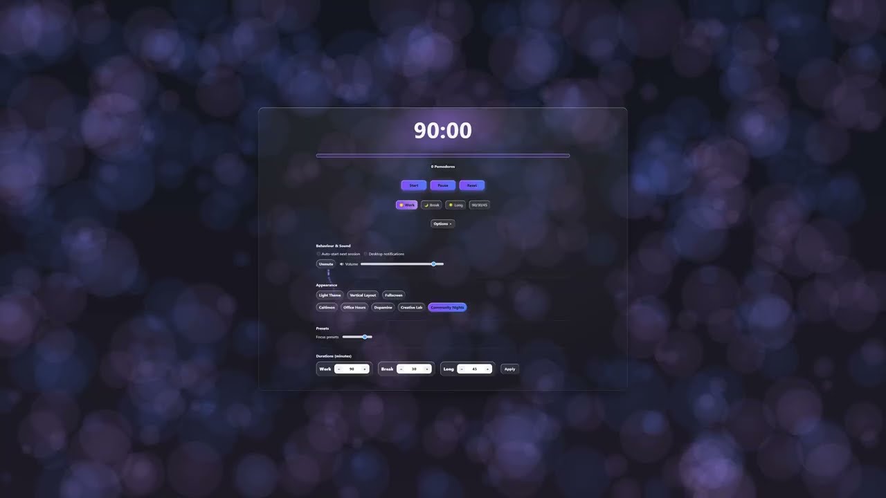 90/30 pomodoro timer ⏰ l community nights (dark mode) l energising focus session 🏃‍♀️‍➡️