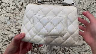 CHANEL Iridescent Caviar Quilted Mini Coco Handle Flap Light Blue