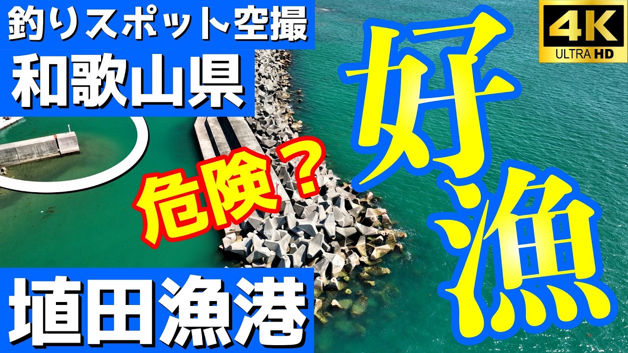 【埴田漁港（はねた）】外よりも…。アオリイカ、チヌ、アジも。釣りスポット空撮【和歌山県 みなべ町】4K