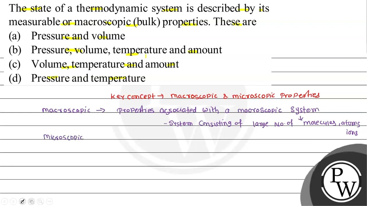 The state of a thermodynamic system is described by its measurable ...