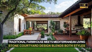 Traditional Farmhouse Charm Meets Mediterranean Living in This Stone Courtyard Home