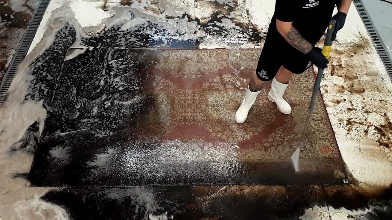 Red wool rug cleaning Speeded Up Restoration ASMR video YouTube